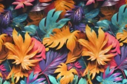 Viscose - Digital Multicolor Leaves on Black