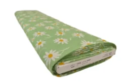 Viscose - Happy White Daisies on Soft Green