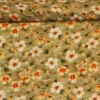 Viscose - Lovely Orange/White Flowers on Vintage Mossgreen