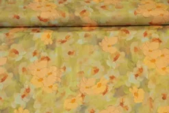 Viscose - Orange Flowers on Bright Green/Grey