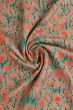Viscose - Petit Flowers Bright Coral on Taupe