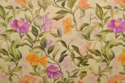 Viscose - Purple/Orange Flower Romance on Soft Yellow