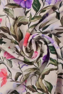 Viscose - Purple/Pink Flower Romance on White