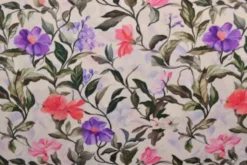 Viscose - Purple/Pink Flower Romance on White