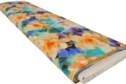 Viscose - Soft Vanilla Flowers on Petrol and Blue