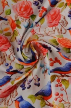 Viscose - The Birds, Berries and Roses on White