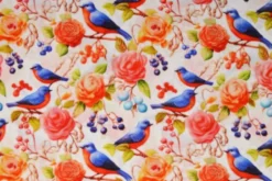 Viscose - The Birds, Berries and Roses on White