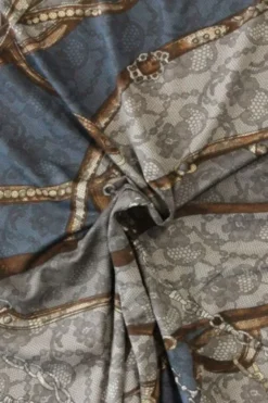 Viscose Tricot -Brown Belt on Blue Lace