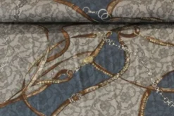 Viscose Tricot -Brown Belt on Blue Lace