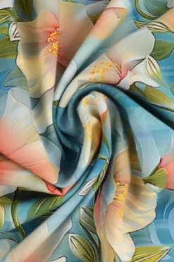 Viscose - White Climbing Flowers on Blue