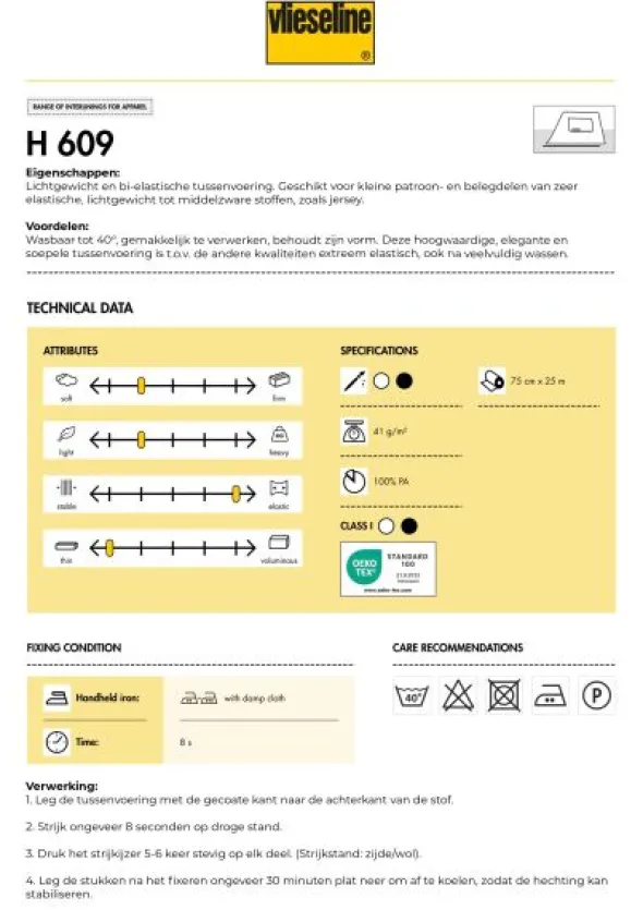 Vlieseline - H609 Bi-Stretch Wit - 1 meter