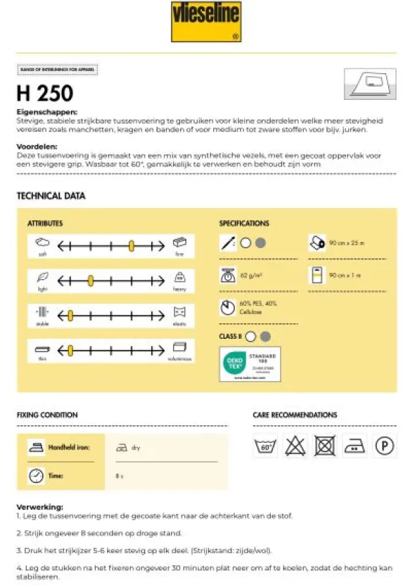 Vlieseline - H250 Zwart - 1 meter